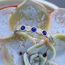 Load image into Gallery viewer, Millgrain Blue Sapphire & Diamond Eternity