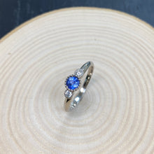 Load image into Gallery viewer, White Gold Ceylon Sapphire & Diamond Three Stone Ring