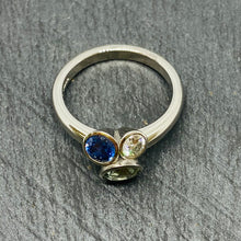 Load image into Gallery viewer, Platinum Sapphire, Beryl & Diamond Flower Pot Ring