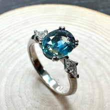 Load image into Gallery viewer, Platinum Ceylon Sapphire and Kite-Shape Diamond Ring