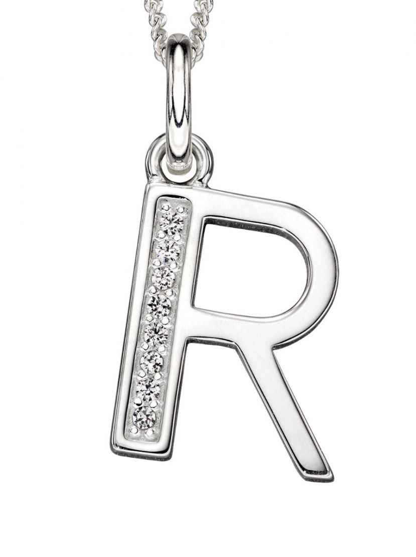 Sterling Silver Cubic Zirconia Initial R