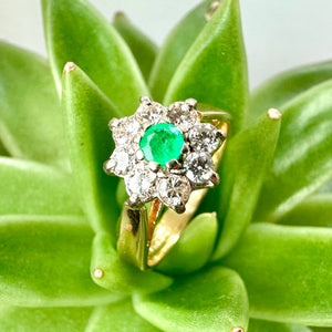 Pre-loved 18ct Yellow Gold Emerald and Diamond Cluster