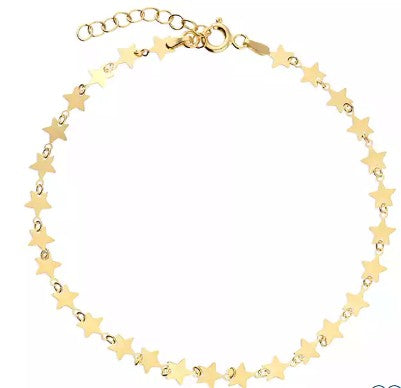 Sterling Silver Gold-Plated Flat Star Anklet