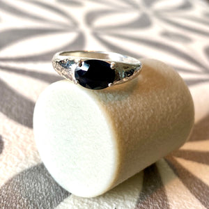 Sterling Silver Hammered Finish Black Sapphire Ring