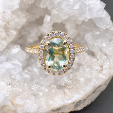 Load image into Gallery viewer, Preloved 18ct Yellow Gold Green Amethyst &amp; Diamond Ring
