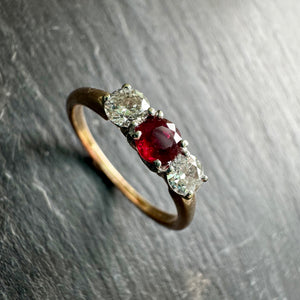 Ruby & Diamond Three Stone Ring