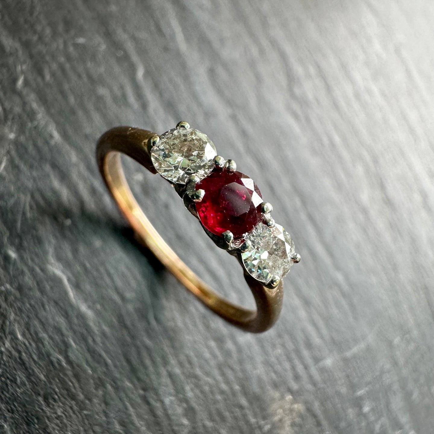 Ruby & Diamond Three Stone Ring