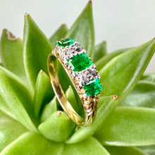 Load image into Gallery viewer, Pre-loved 18ct Yellow Gold Diamond and Emerald Dress Ring
