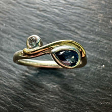 Load image into Gallery viewer, Silver &amp; 9ct Gold Sapphire &amp; Diamond Organic Ring
