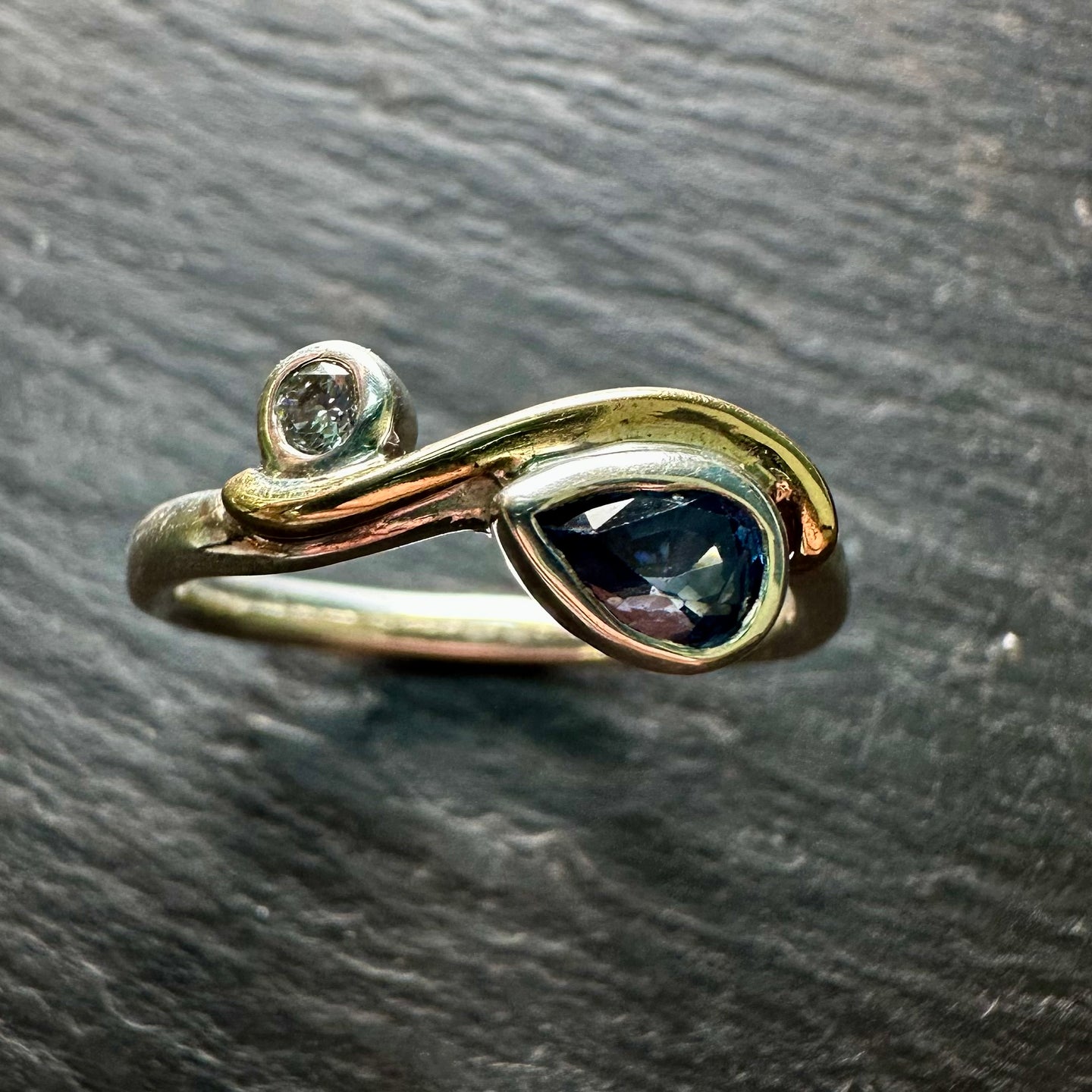Silver & 9ct Gold Sapphire & Diamond Organic Ring