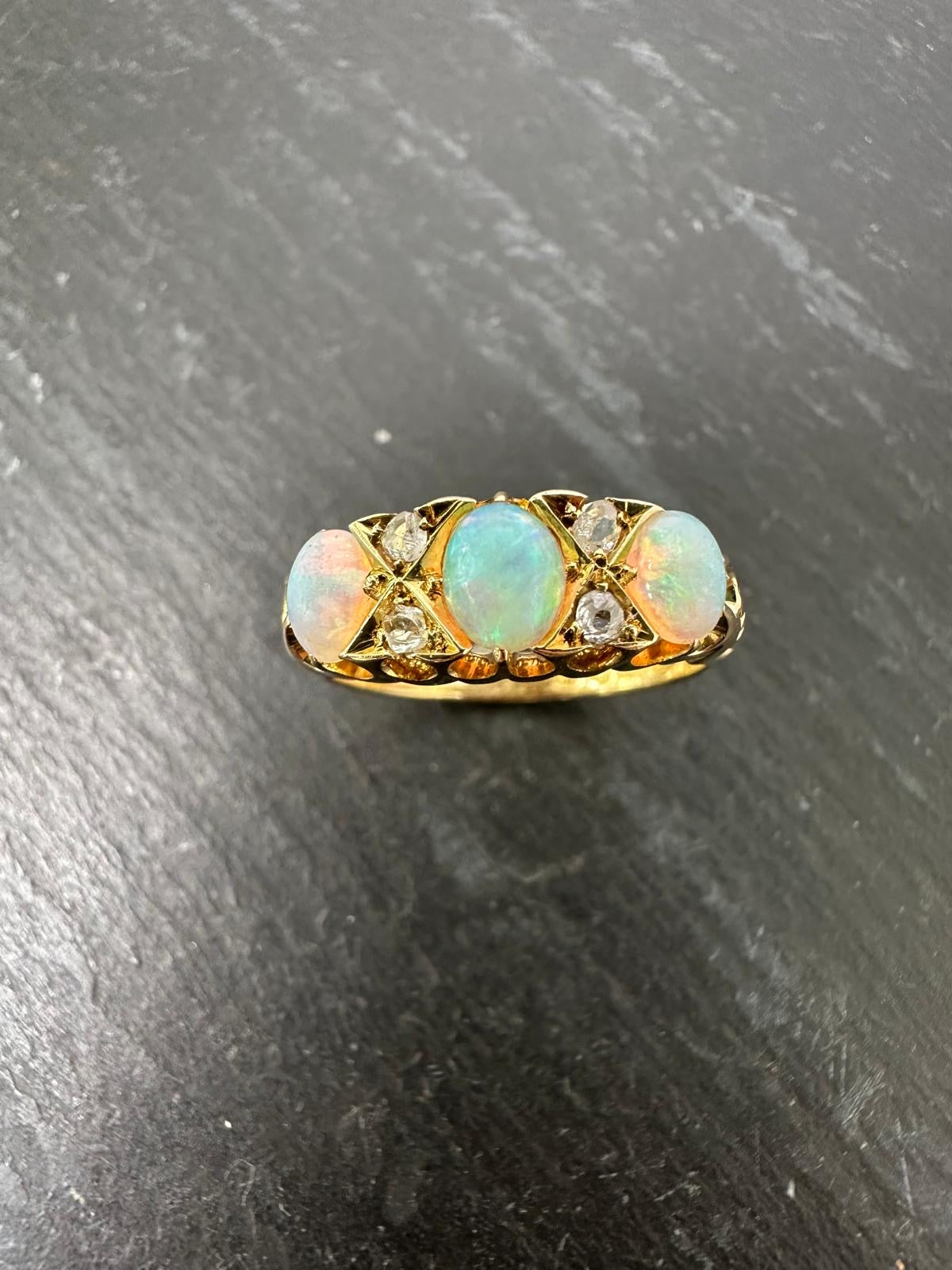 Preloved Victorian 18ct Gold Opal & Diamond Ring