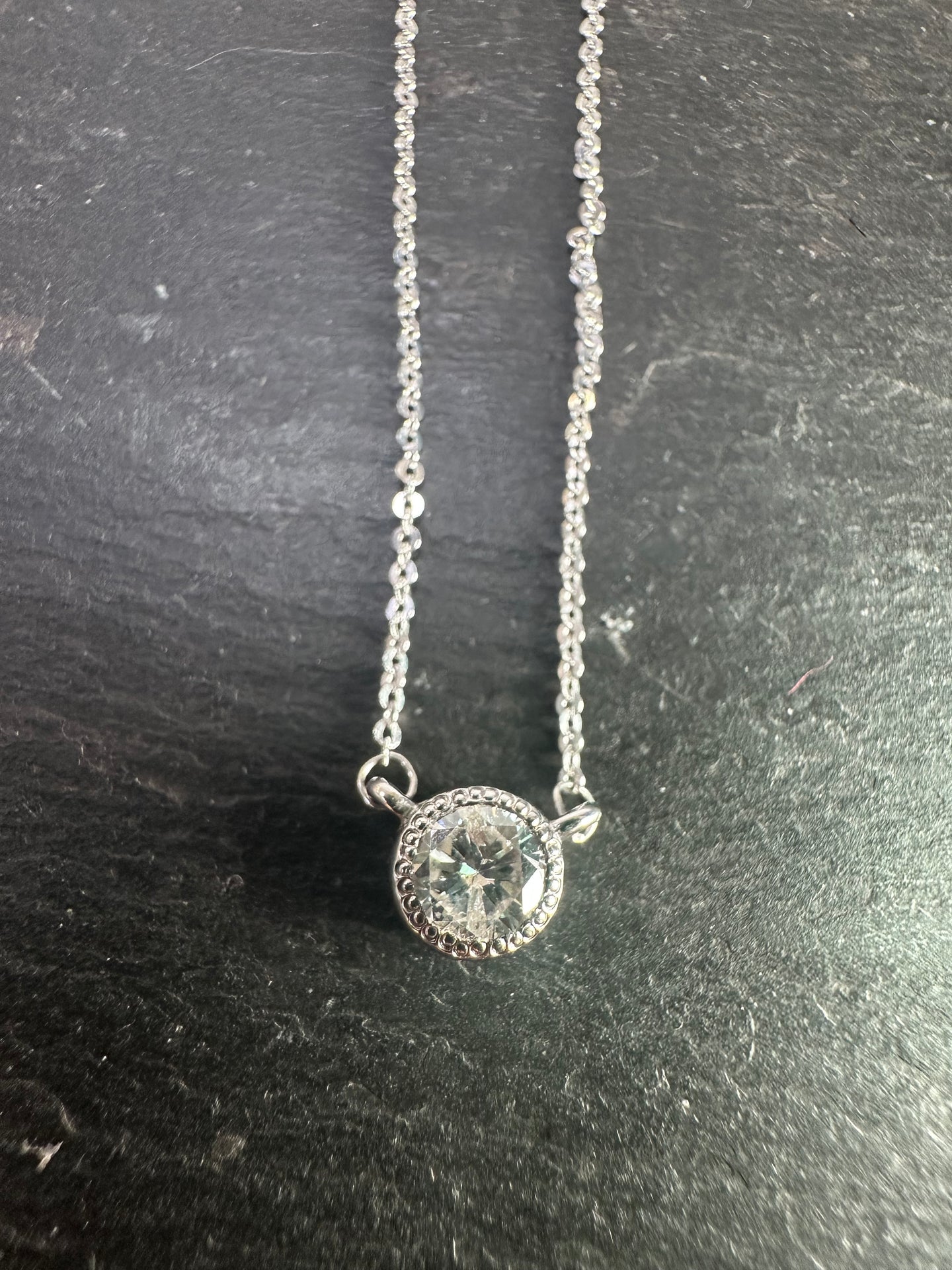9ct White Gold Millgrain Diamond Necklace