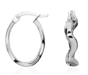 9ct White Gold Wavy Hoops