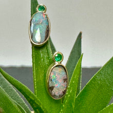 Load image into Gallery viewer, Handmade Yellow Gold Opal &amp; Emerald Studs
