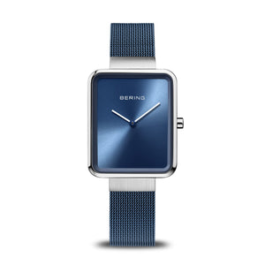 Bering Ladies Polished/Brushed Silver, Blue, Rectangle Dial Watch 14528-307
