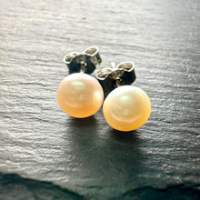 Load image into Gallery viewer, Sterling Silver Peach/Pink Freshwater Pearl Studs 8-9mm
