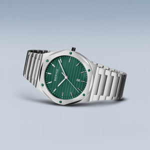 Bering Men's Classic Green | Brushed Silver Watch