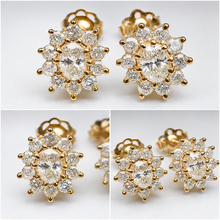 Load image into Gallery viewer, Preloved 18ct Yellow Gold Oval Diamond Cluster Studs
