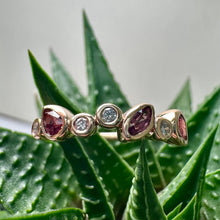 Load image into Gallery viewer, 9ct Gold Rhodolite Garnet &amp; Diamond Staggered Ring
