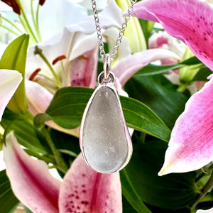 Handmade Clear Seaglass Pendant and Chain