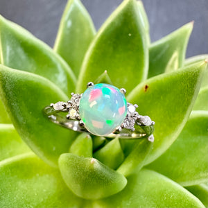 White Gold Opal & Diamond Ring