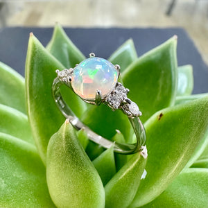 White Gold Opal & Diamond Ring