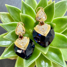 Load image into Gallery viewer, Preloved 18ct Gold Diamond, Citrine &amp; Blue Crystal Heart Earrings
