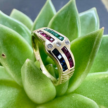 Load image into Gallery viewer, Preloved Ruby, Emerald, Sapphire &amp; Diamond 18ct Gold Ring
