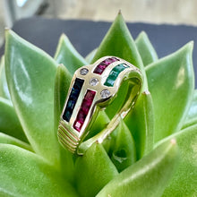 Load image into Gallery viewer, Preloved Ruby, Emerald, Sapphire &amp; Diamond 18ct Gold Ring
