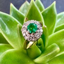 Load image into Gallery viewer, Preloved Emerald &amp; Diamond Cluster Ring
