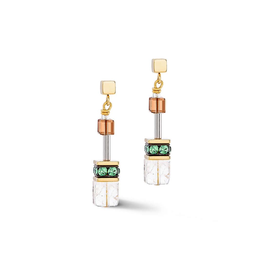 Coeur De Lion -  Gold Plated Green & White Crystal Drops