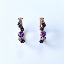 Load image into Gallery viewer, Preloved 9ct Rose Gold Sapphire &amp; Diamond Bubble Hoops
