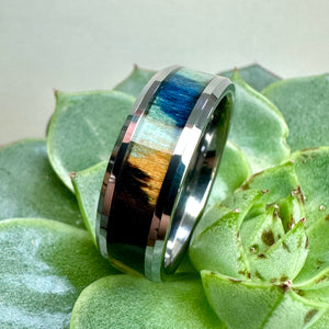 Tungsten Multicolour Wood Inlay Ring