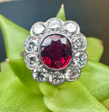 Load image into Gallery viewer, Preloved 1930's Unheated Ruby &amp; Diamond Cluster Ring
