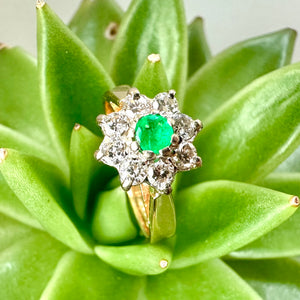 Pre-loved 18ct Yellow Gold Emerald and Diamond Cluster