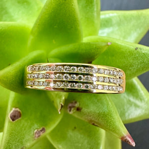Pre-Loved Triple Row 18ct Yellow Gold and Diamond Wedding Ring