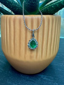 9ct White Gold Emerald and Diamond Necklace