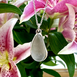 Handmade Clear Seaglass Pendant and Chain