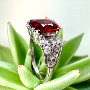 Vintage Red Spinel and Diamond Ring in 18ct White Gold