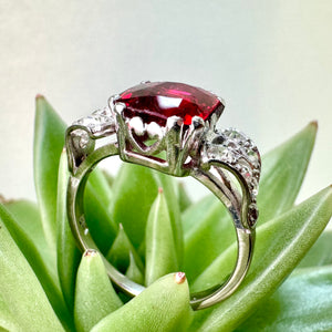 Vintage Red Spinel and Diamond Ring in 18ct White Gold