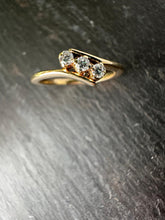 Load image into Gallery viewer, Preloved 18ct Yellow Gold 3 Stone Diamond Cross Over Ring
