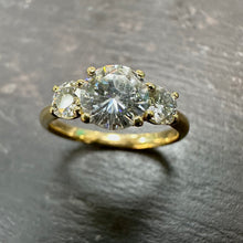 Load image into Gallery viewer, Preloved 18ct Yellow Gold 3 Stone Moissanite Ring
