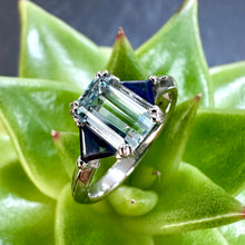 Load image into Gallery viewer, Platinum Brazilian Aquamarine and Ceylon Sapphire Ring
