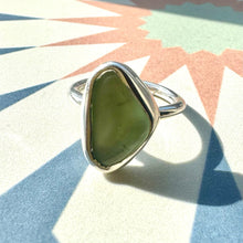Load image into Gallery viewer, Handmade Sterling Silver Green Sea Glass Ring Triangle
