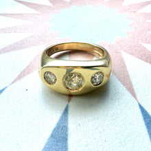 Load image into Gallery viewer, Preloved 18ct Yellow Gold 3 Stone Diamond Signet Ring
