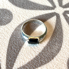 Load image into Gallery viewer, Sterling Silver Hammered Finish Black Sapphire Ring
