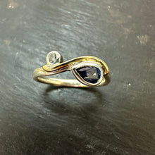 Load image into Gallery viewer, Silver &amp; 9ct Gold Sapphire &amp; Diamond Organic Ring

