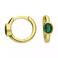 Load image into Gallery viewer, Sterling Silver Gold Plated Huggie Hoop with Green CZ Stone
