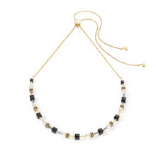 Load image into Gallery viewer, Necklace Mysterious Cubes &amp; Pearls Gold-Black
