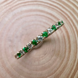 9ct Yellow Gold Emerald & Diamond Eternity Ring